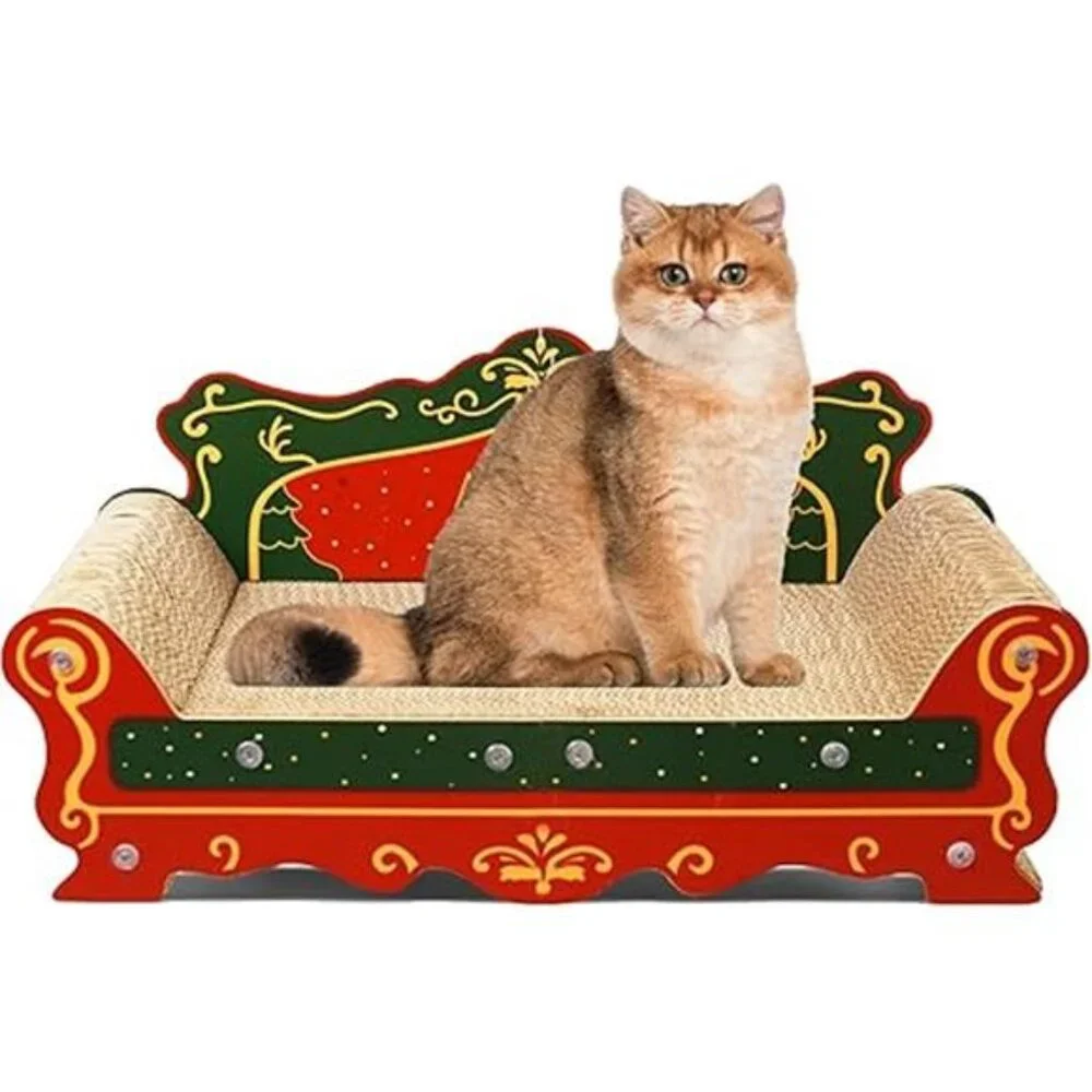Cat scratch sofa cardboard lounge bed indoor scratcher pad red cat furniture